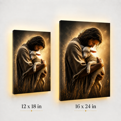 LED Jesus The Good Shepherd Canvas/Mica – Christian Wall Art with Hidden Backlight