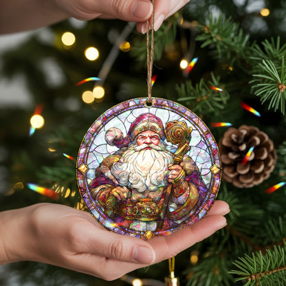 Stained Glass Santa Claus Holographic Christmas Ornament | Majestic St. Nick | Festive Holiday Keepsake