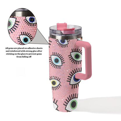 Evil Eye Pink Bling Diamond Tumbler 40oz - Sparkling Protection Rhinestone Cup