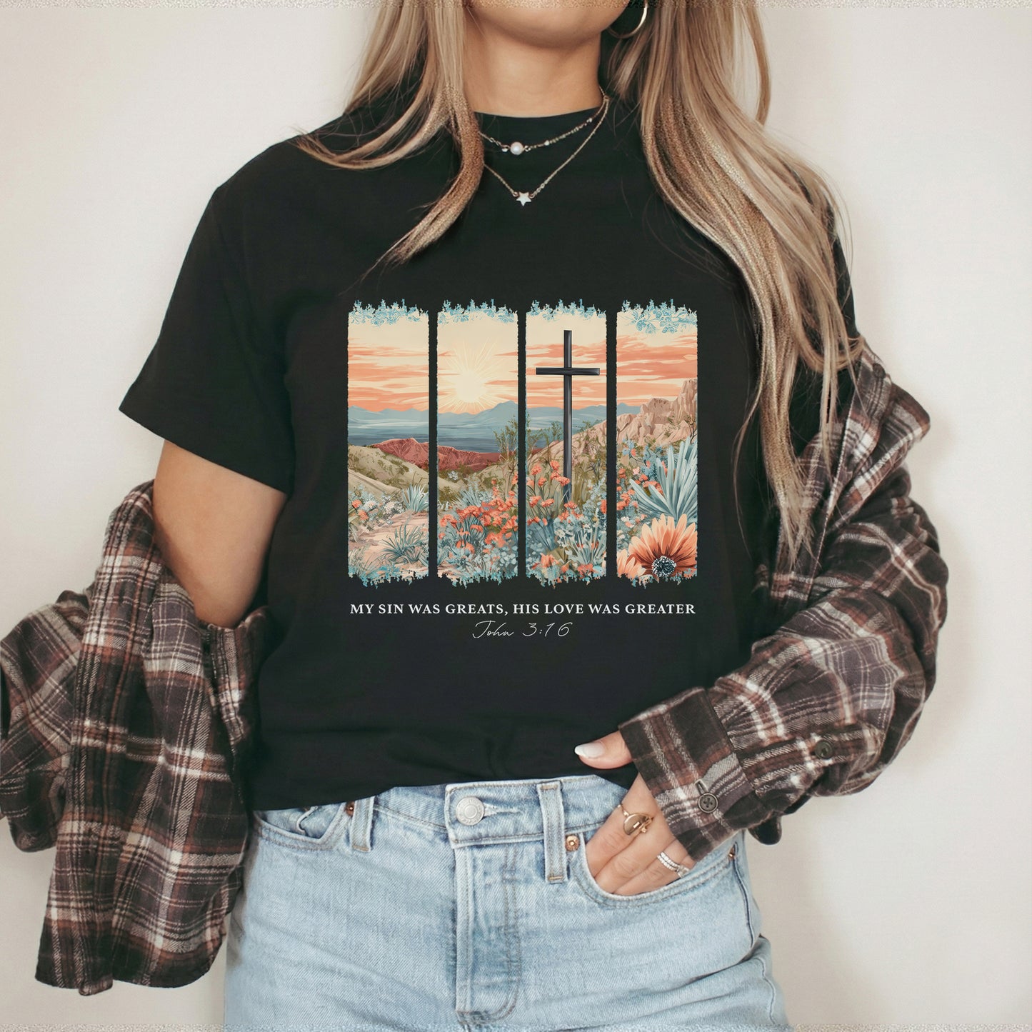 John 3:16 Christian Desert Landscape – He is Risen – Unisex Tshirt / Hoodie / Sweatshirt