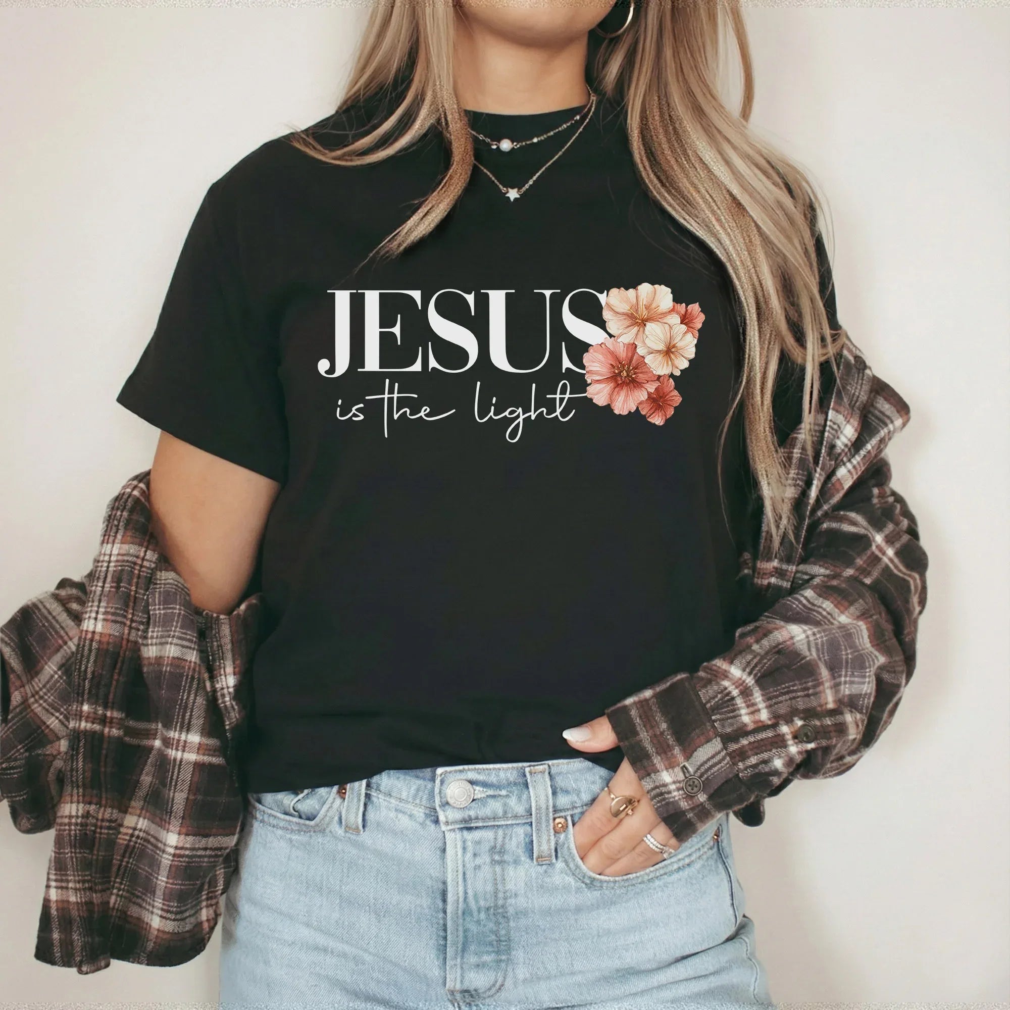 Jesus Is The Light Floral Cross Designs - Faith Floral - Unisex Tshirt / Hoodie / Sweatshirt - Faith Guided Life