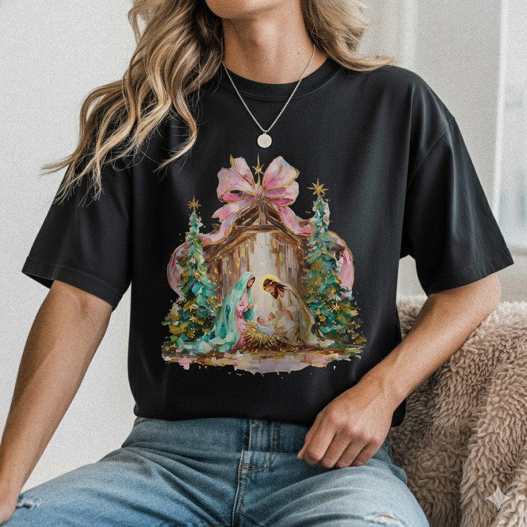 Retro Nativity Scene Christmas – Holy Family Art – Unisex Tshirt / Hoodie / Sweatshirt