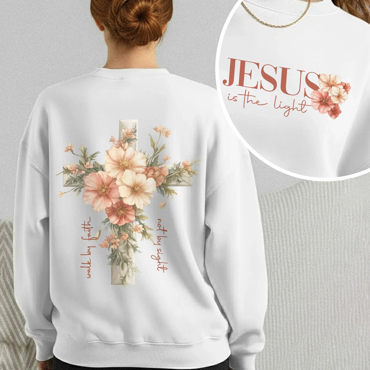 Jesus Is The Light Floral Cross Designs - Faith Floral - Unisex Tshirt / Hoodie / Sweatshirt - Faith Guided Life