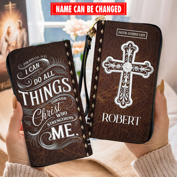 Christ Strengthens Me - Personalized Wallet Woman - Custom Wallet - Zipper Wallet