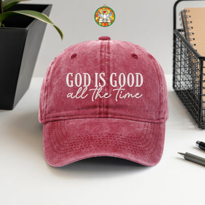 God Is Good Black Pink Washed Cap - Christian Faith Statement Hat