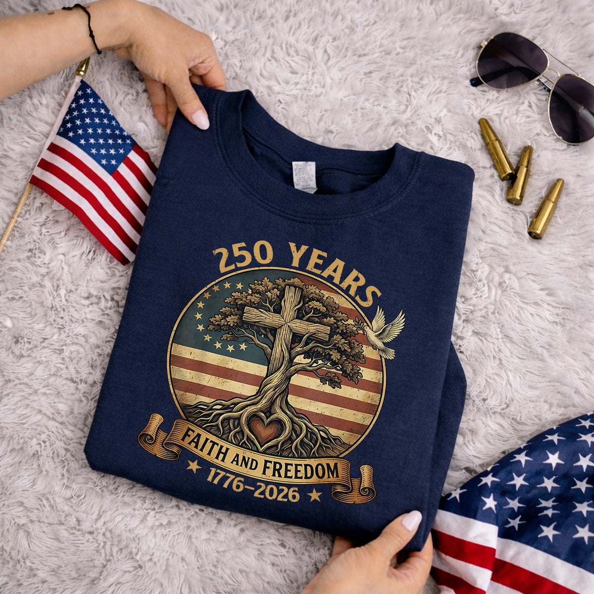 Rooted In Faith Tree Cross – Faith & Freedom – Unisex Tshirt Gildan / Tshirt Comfort / V-neck/ Hoodie / Sweatshirt