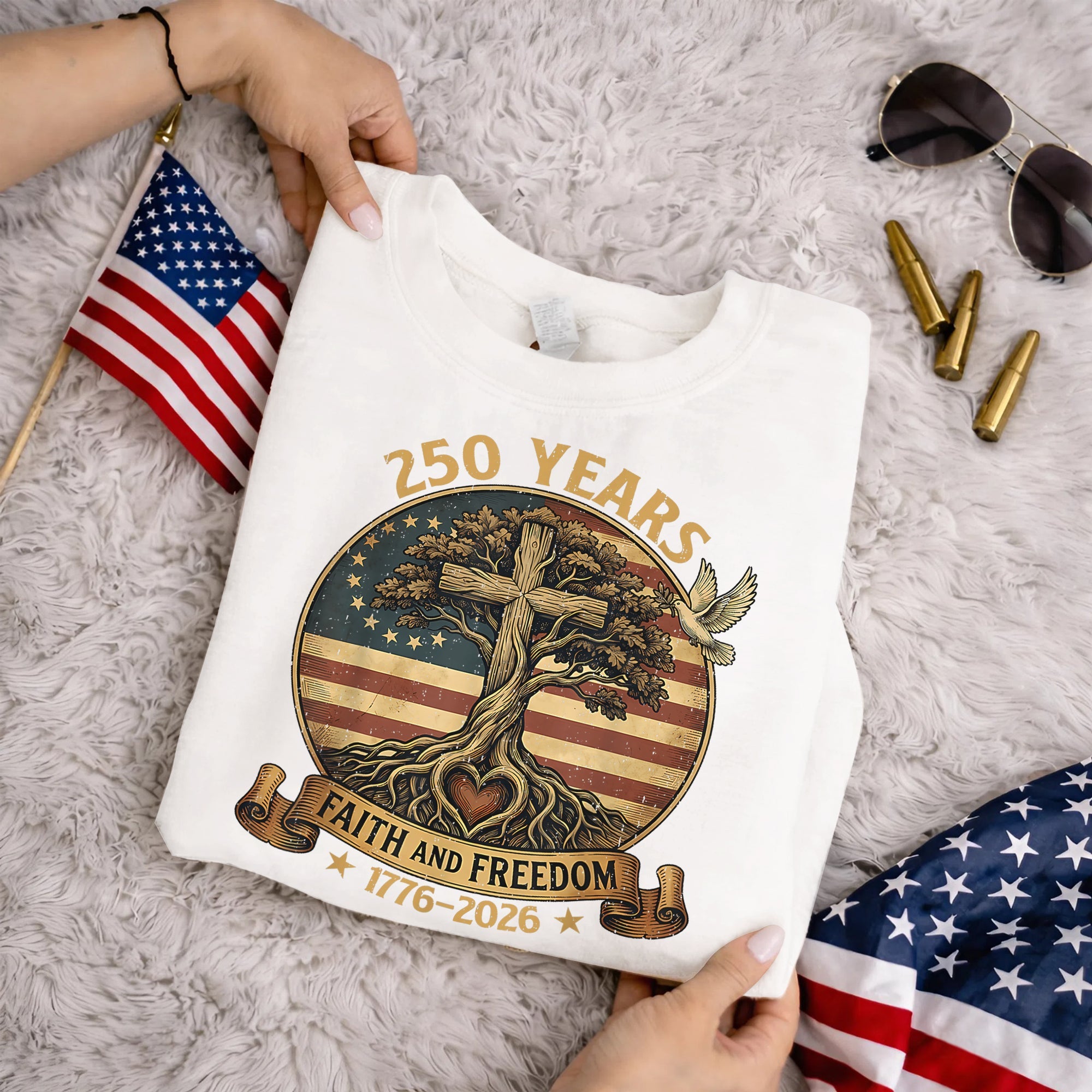 Rooted In Faith Tree Cross – Faith & Freedom – Unisex Tshirt Gildan / Tshirt Comfort / V-neck/ Hoodie / Sweatshirt
