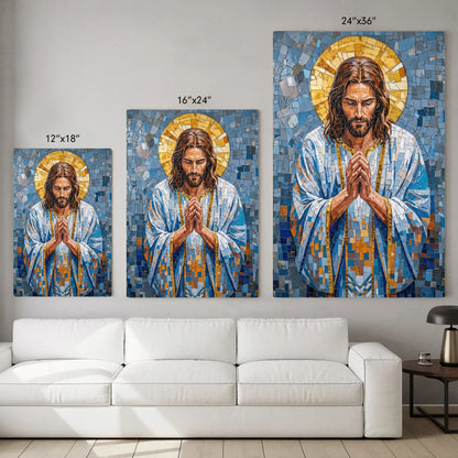 Jesus in Prayer – Blue Mosaic Christian Wall Art Poster/Canvas