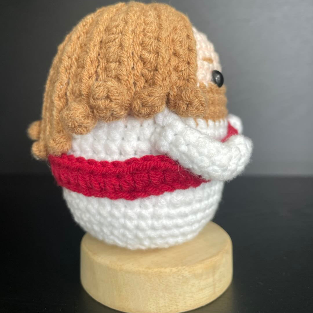 Handmade Jesus Crochet Doll with Wooden Base - Christian Prayer Decor & Meaningful Gift