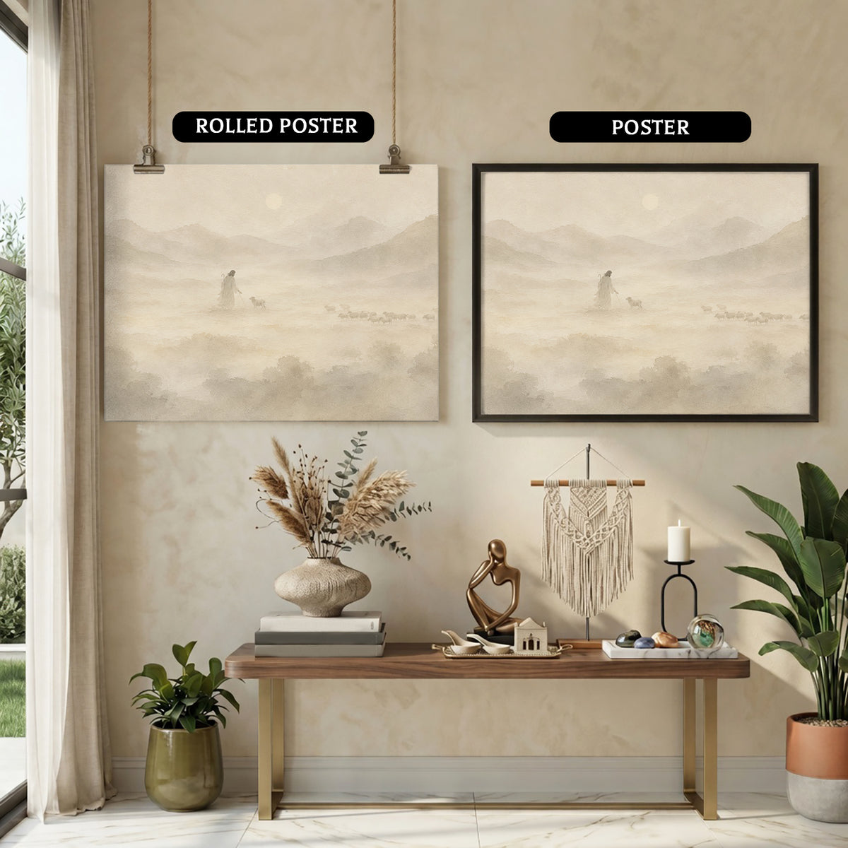 Jesus the Good Shepherd Neutral Landscape Poster/Canvas