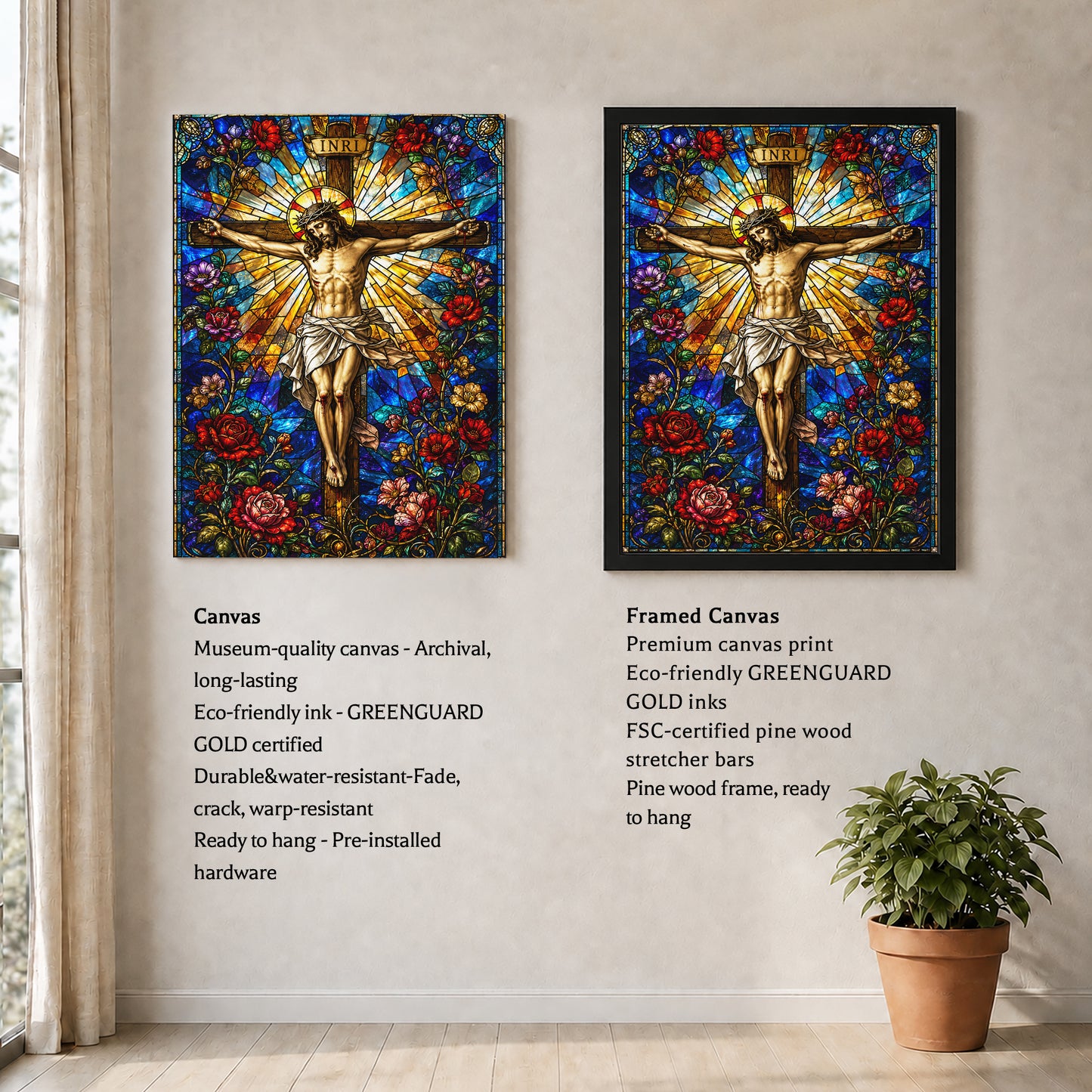 Jesus Crucifixion Stained Glass Christian Wall Art Poster/Canvas