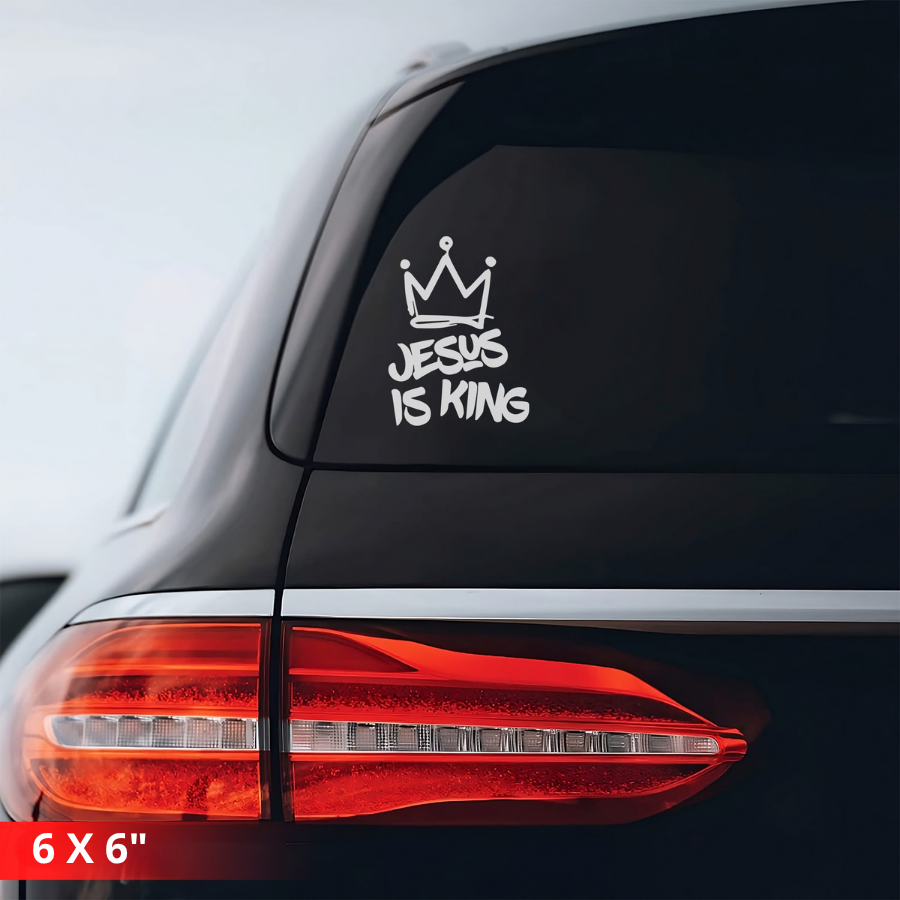 [6IN] JESUS IS KING Decal – Waterproof Cross Sticker for Car, Laptop, Water Bottle & More