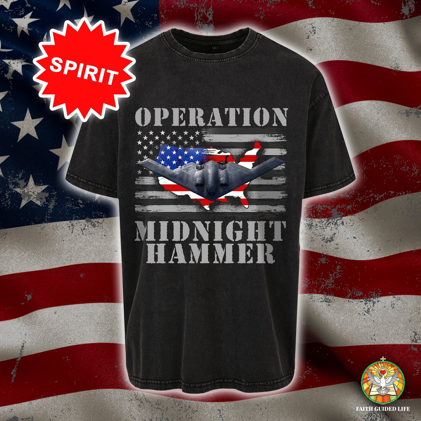Operation Midnight Hammer Patriotic Unisex 100% Cotton Vintage Washed Christian T-Shirt | God Bless America Military Tribute