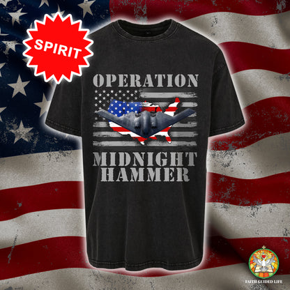 Operation Midnight Hammer Patriotic Unisex 100% Cotton Vintage Washed Christian T-Shirt | God Bless America Military Tribute