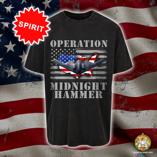 Operation Midnight Hammer Patriotic Unisex 100% Cotton Vintage Washed Christian T-Shirt | God Bless America Military Tribute