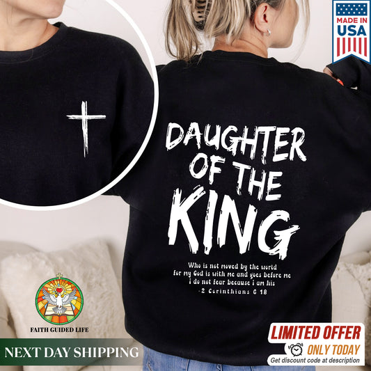 Daughter of the King Christian T-Shirt with 2 Corinthians 6:18 | Faith Guided Life Apparel