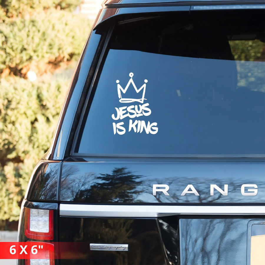 [6IN] JESUS IS KING Decal – Waterproof Cross Sticker for Car, Laptop, Water Bottle & More