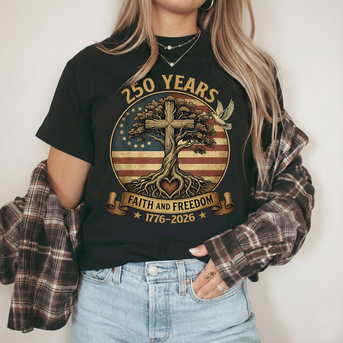 Rooted In Faith Tree Cross – Faith & Freedom – Unisex Tshirt Gildan / Tshirt Comfort / V-neck/ Hoodie / Sweatshirt