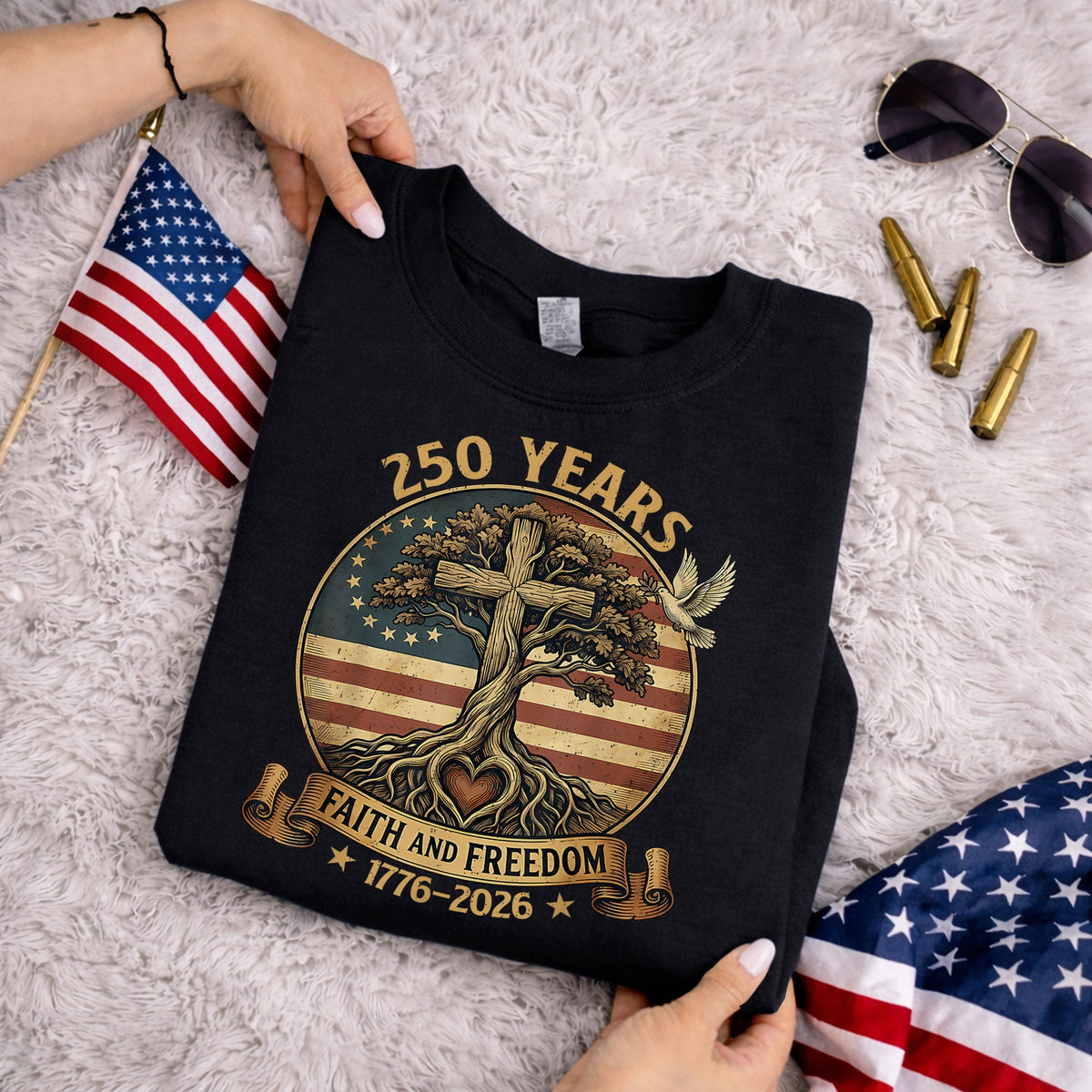 Rooted In Faith Tree Cross – Faith & Freedom – Unisex Tshirt Gildan / Tshirt Comfort / V-neck/ Hoodie / Sweatshirt