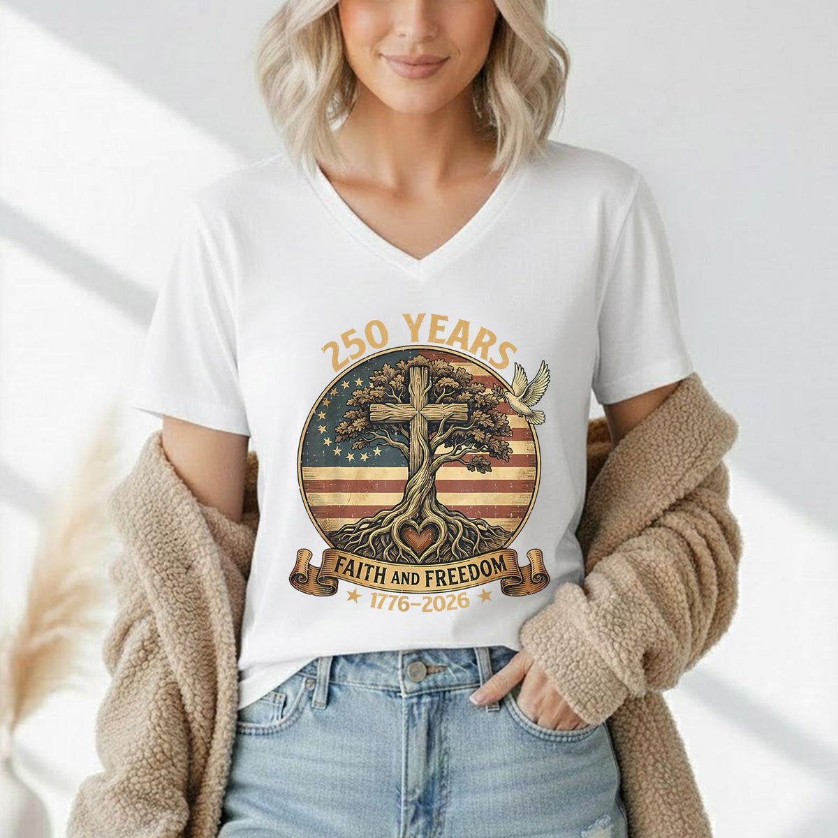 Rooted In Faith Tree Cross – Faith & Freedom – Unisex Tshirt Gildan / Tshirt Comfort / V-neck/ Hoodie / Sweatshirt