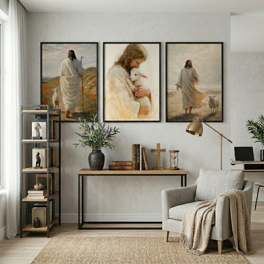 The Good Shepherd Jesus Christ Wall Art Set – Faith and Guidance