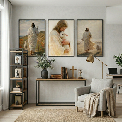 The Good Shepherd Jesus Christ Wall Art Set – Faith and Guidance