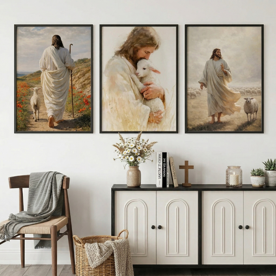 The Good Shepherd Jesus Christ Wall Art Set – Faith and Guidance