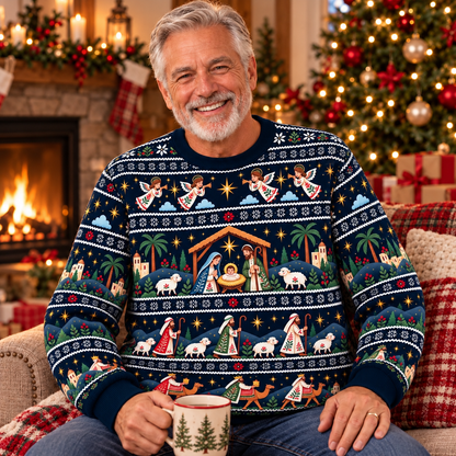 Nativity Scene Ugly Christmas Sweater – Jesus Birth Christian Faith Holiday Sweater