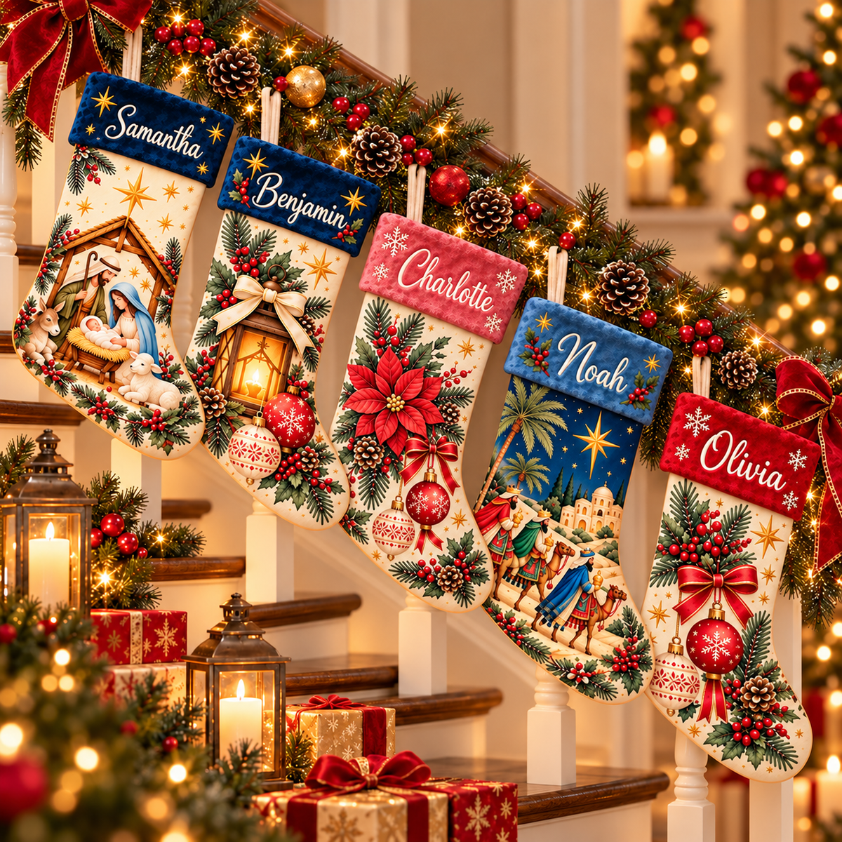 Personalized Nativity Christmas Stocking – Custom Name Christian Holiday Stocking, Festive Fireplace Decor & Family Christmas Gift