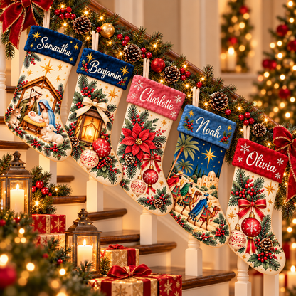 Personalized Nativity Christmas Stocking – Custom Name Christian Holiday Stocking, Festive Fireplace Decor & Family Christmas Gift
