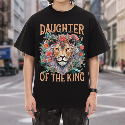 "Daughter of the King" Lion & Floral Christian T-Shirt | Faith Guided Life Apparel