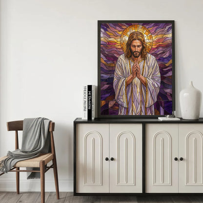 Jesus/ Virgin Mary Prayer Stained Glass Christian Wall Art Poster/Canvas