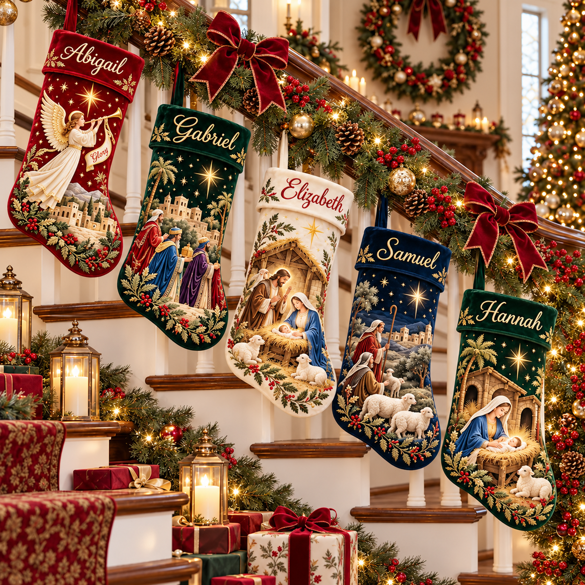 Personalized Christian Nativity Christmas Stocking – Custom Name Holy Family & Three Wise Men Stocking, Religious Christmas Decor & Family Gift