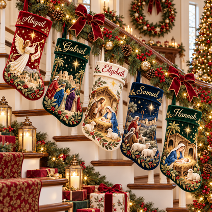 Personalized Christian Nativity Christmas Stocking – Custom Name Holy Family & Three Wise Men Stocking, Religious Christmas Decor & Family Gift