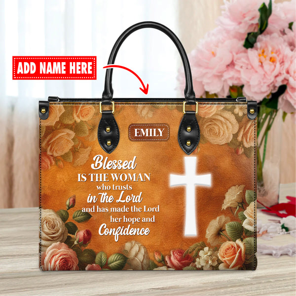 Blessed is the Woman - Personalized Leather Handbag with Your Name