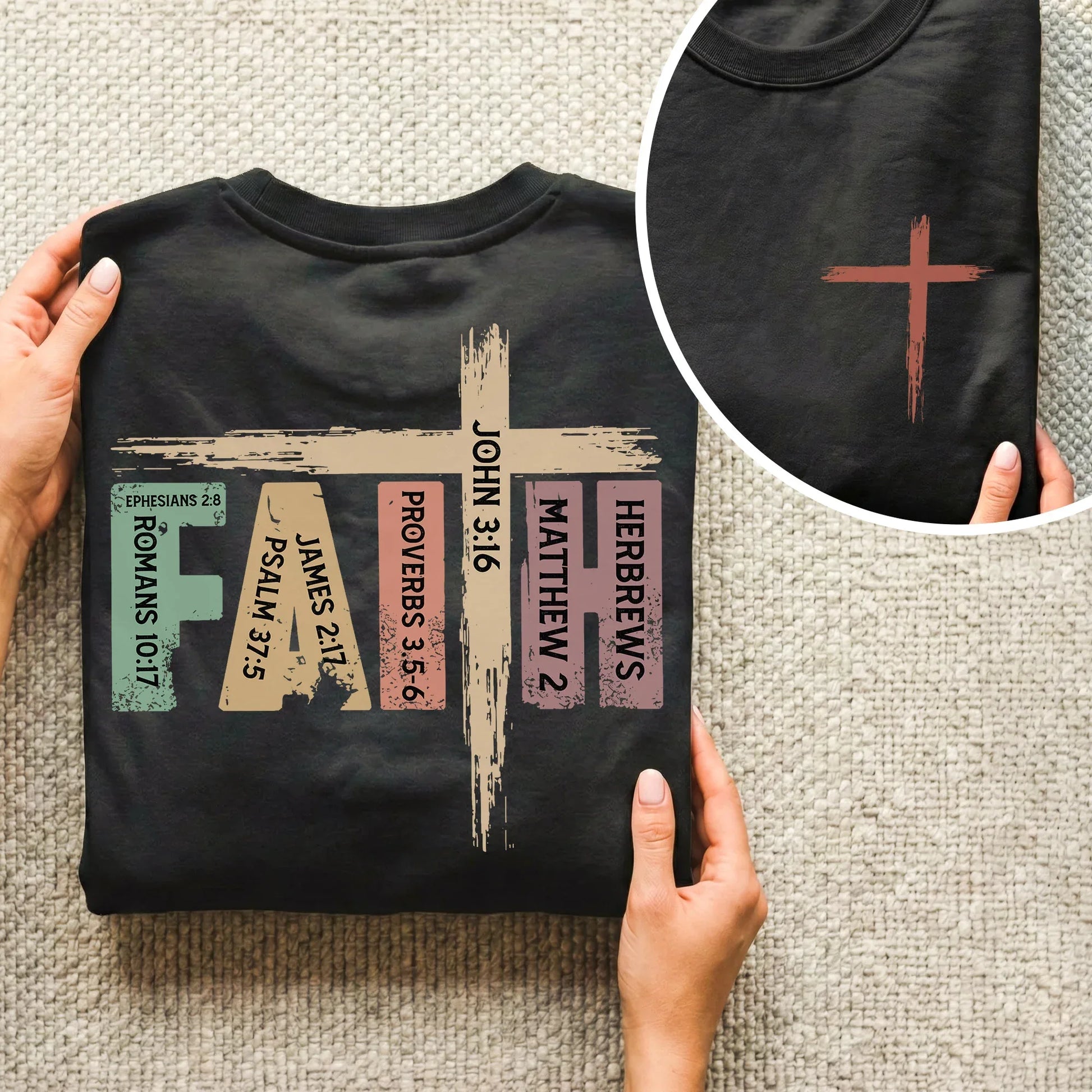 Faith Scripture Cross Typography – Two Sides – Minimalist Faith – Unisex Tshirt /Hoodie/Sweatshirt - Faith Guided Life