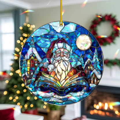 Stained Glass Storyteller Santa Holographic Christmas Ornament | Magical Holiday Keepsake | Festive Tree Decoration