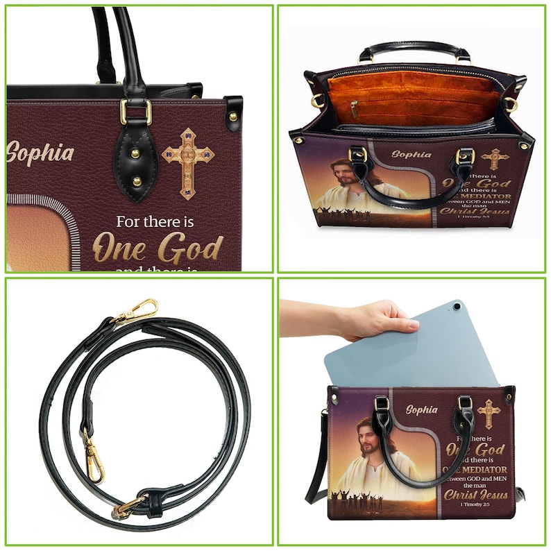 Personalized One God One Mediator Christian Handbag – Twill Faux Leather & PU Leather