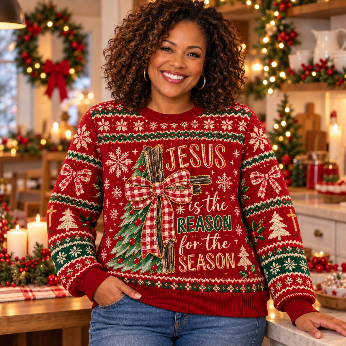Jesus Is The Reason Christmas – Christian Cross Holiday Faith Sweater