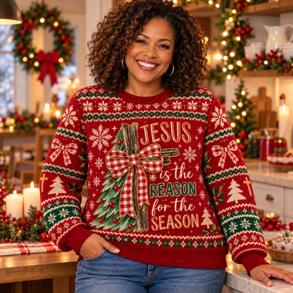 Jesus Is The Reason Christmas – Christian Cross Holiday Faith Sweater