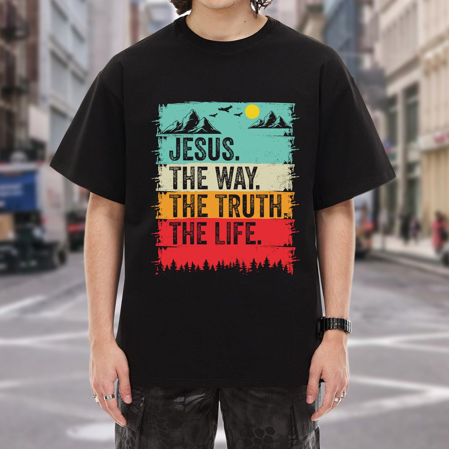 Jesus The Way The Truth The Life Vintage Sunset Christian T-Shirt John 14:6 Faith Tee