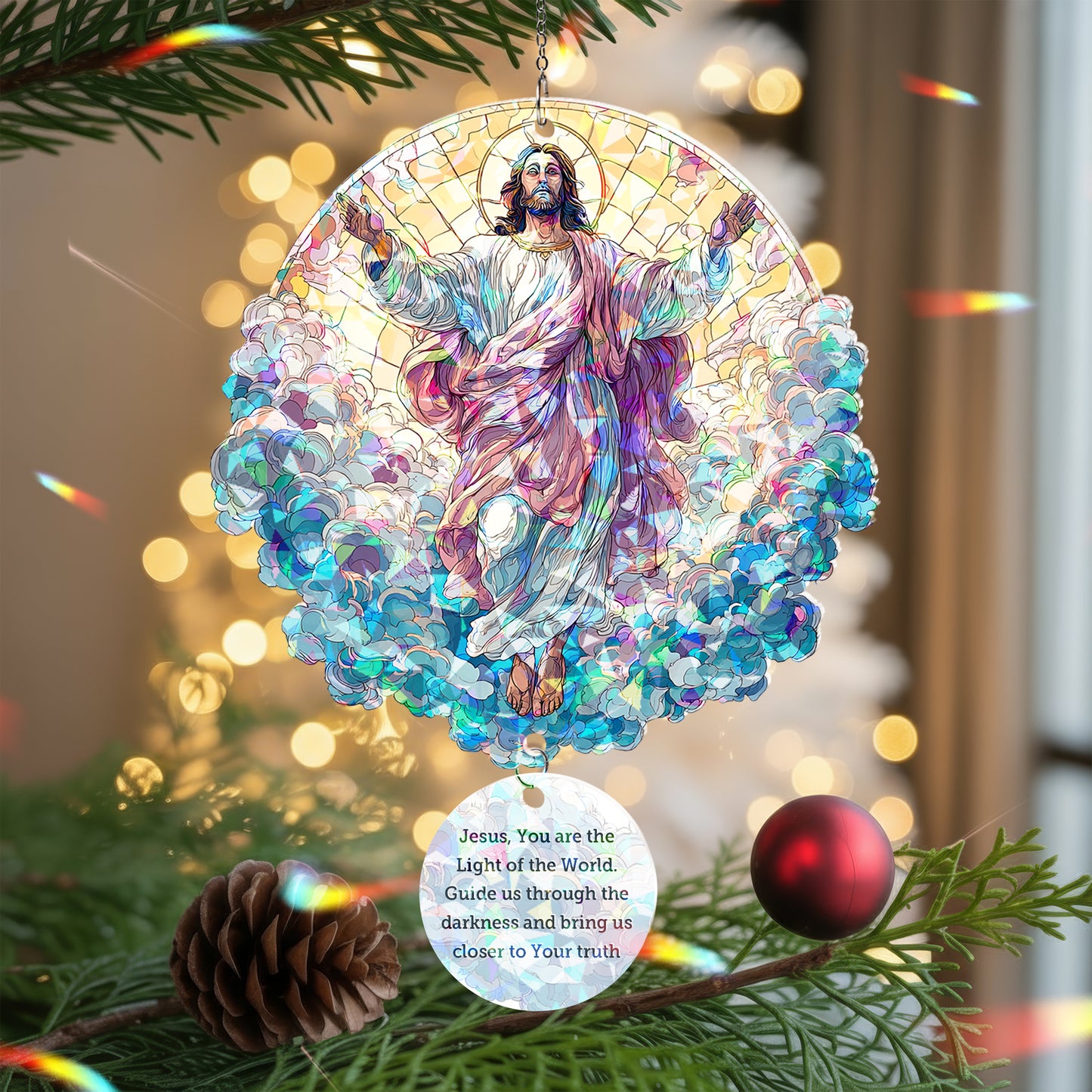 "Light of the World” Holo Acrylic 2-Layer Ornament with Prayer Tag