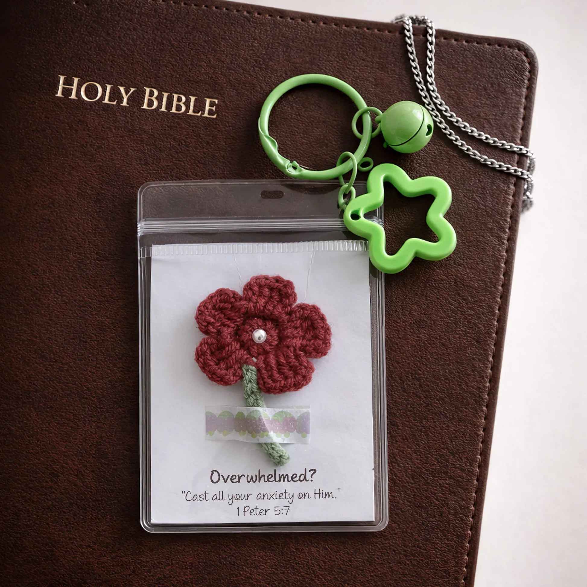 Encouragement Scripture Flower Keychain – Handmade Crochet - Faith Guided Life