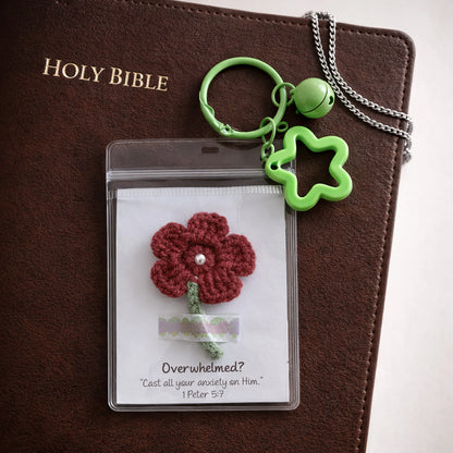 Encouragement Scripture Flower Keychain – Handmade Crochet - Faith Guided Life