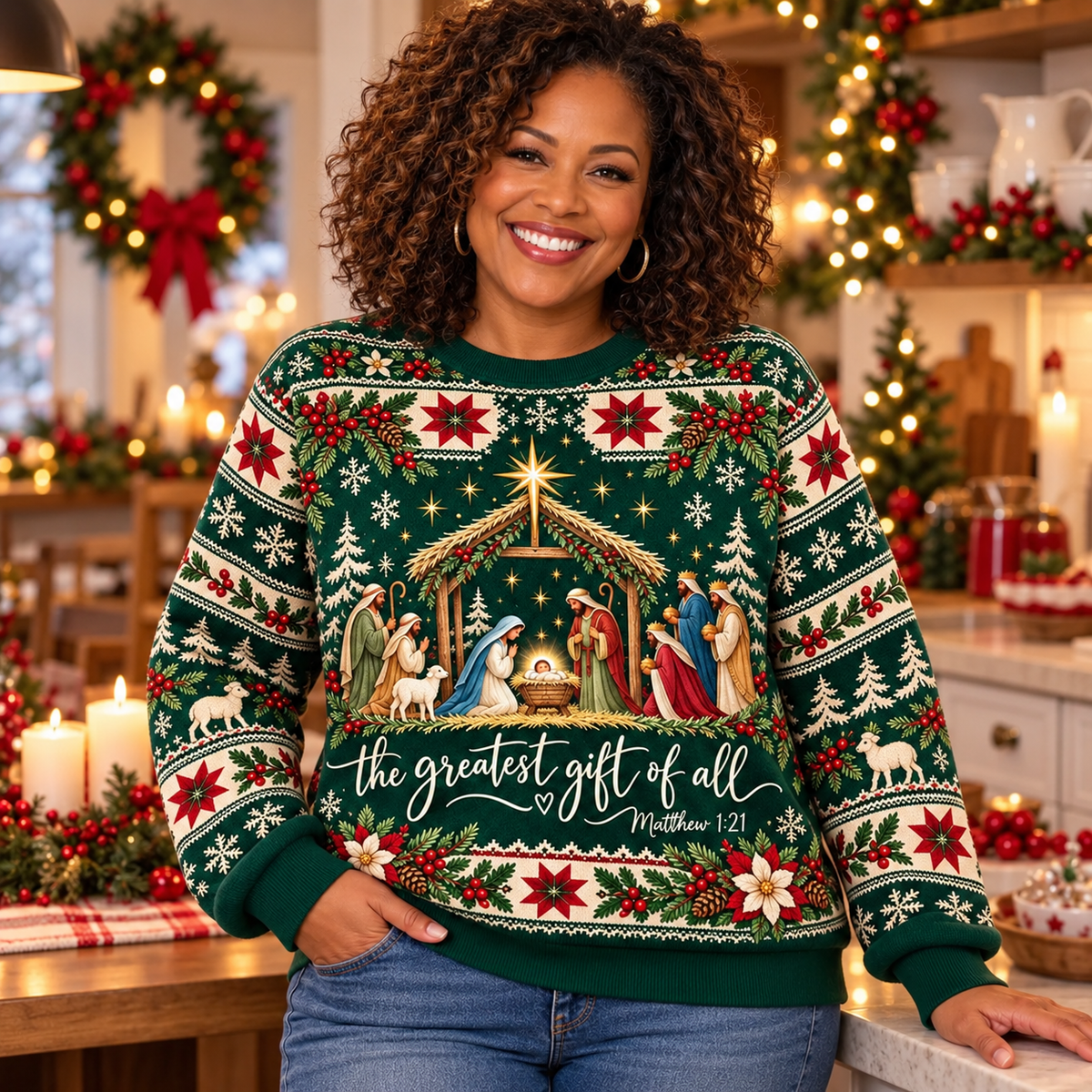 The Greatest Gift Nativity Christmas - Christian Holiday Faith Sweater