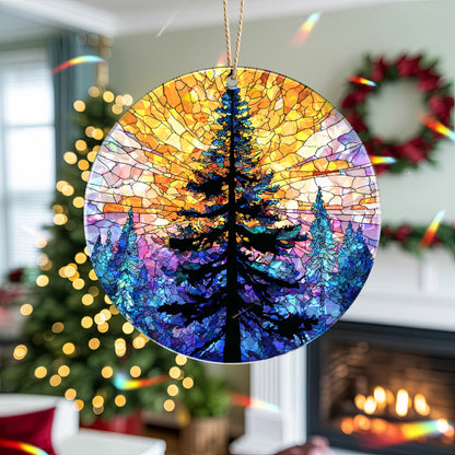 Stained Glass Christmas Tree Holographic Ornament | Festive Holiday Keepsake | Winter Glow Decoration