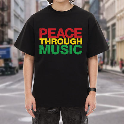 Peace Through Music T-Shirt - Rastafarian Colors Unity Declaration