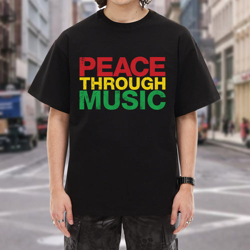 Peace Through Music T-Shirt - Rastafarian Colors Unity Declaration
