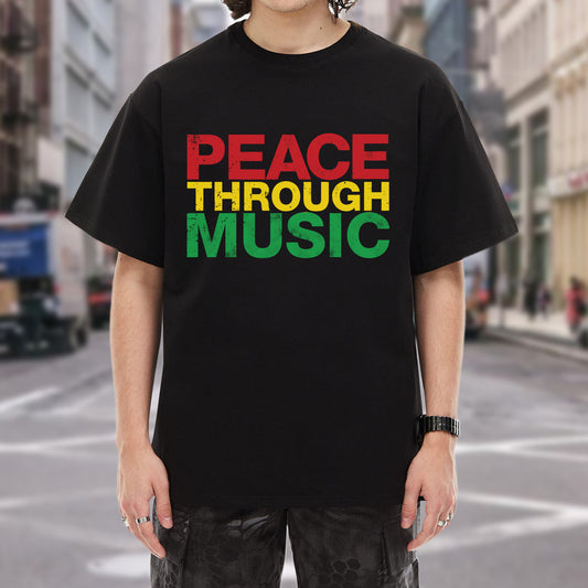 Peace Through Music T-Shirt - Rastafarian Colors Unity Declaration