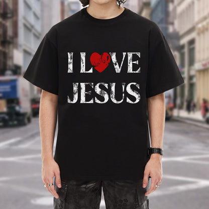 "I Love Jesus" Unisex Distressed Christian T-Shirt | John 3:16 Love Declaration Tee | Faith Guided Life Apparel